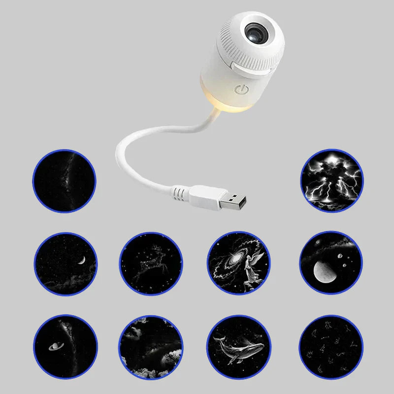 2-in-1 USB Galaxy Star Projector Night Light with Interchangeable Projection Films